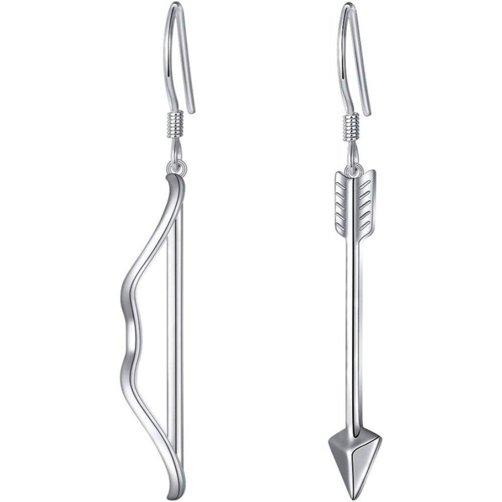 🆕Women's Bow Arrow Sterling Silver Heart Dangle Drop Stud Earrings